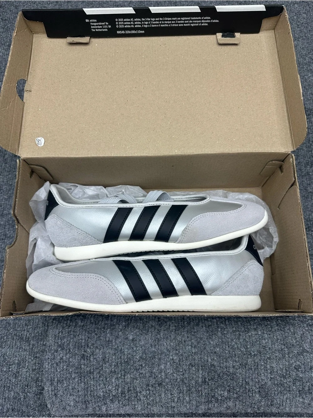 adidas Barreda Mary Jane Women’s Silver and Black Retro Low-Top Slip On Sneakers
